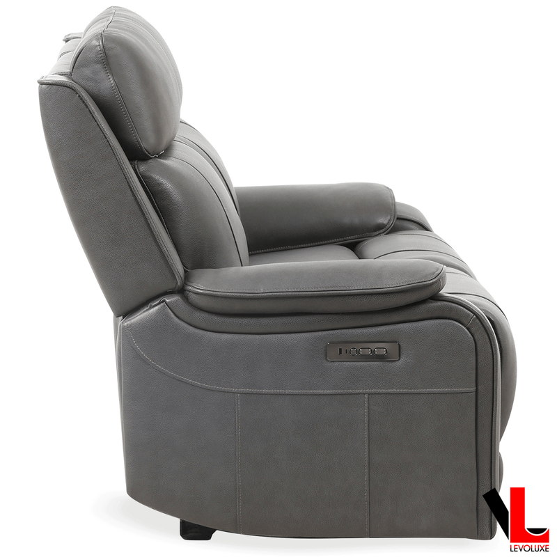 Levoluxe Brindle 62" Power Reclining 2 Seater Loveseat in Charcoal Leather Match