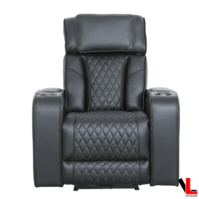 Levoluxe Chair Black Colton 37" Leather Match Power Glider Reclining Chair with Power Headrest, Cupholders and Storage
