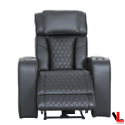 Levoluxe Chair Black Colton 37" Leather Match Power Glider Reclining Chair with Power Headrest, Cupholders and Storage