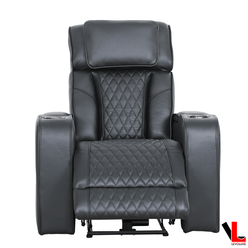 Levoluxe Chair Black Colton 37" Leather Match Power Glider Reclining Chair with Power Headrest, Cupholders and Storage