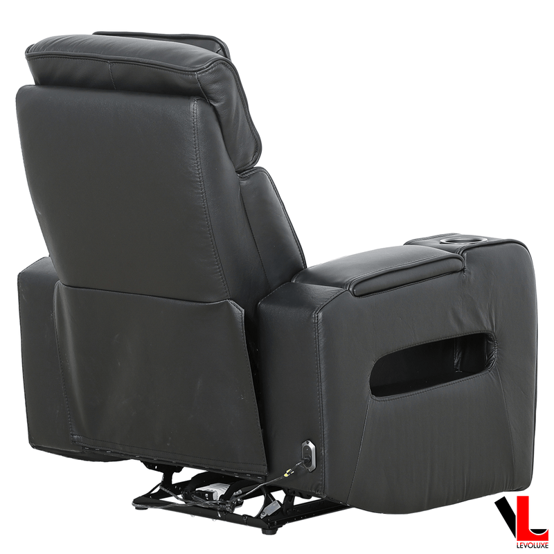 Levoluxe Chair Black Colton 37" Leather Match Power Glider Reclining Chair with Power Headrest, Cupholders and Storage