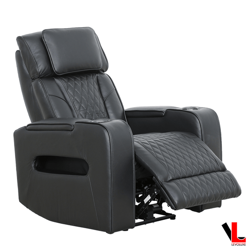 Levoluxe Chair Black Colton 37" Leather Match Power Glider Reclining Chair with Power Headrest, Cupholders and Storage