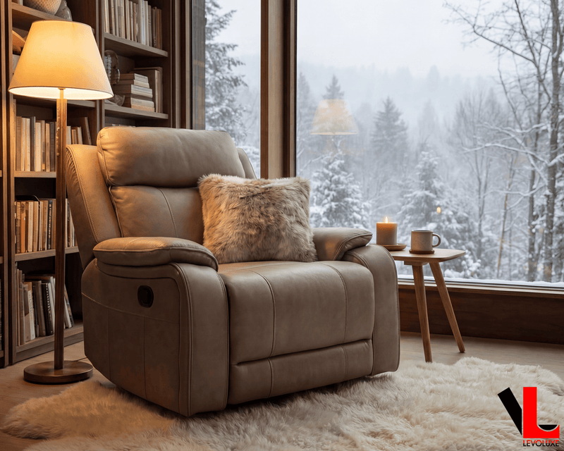 Levoluxe Chair Brindle 36.5" Leather Match Swivel Glider Reclining Chair - Available in 2 Colours