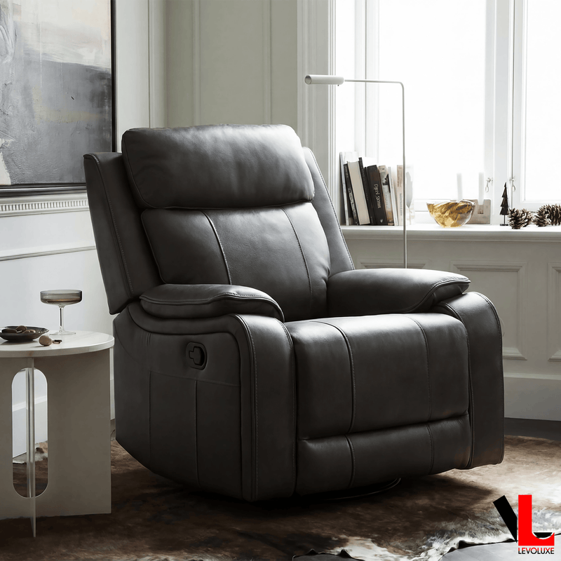 Levoluxe Chair Brindle 36.5" Leather Match Swivel Glider Reclining Chair - Available in 2 Colours