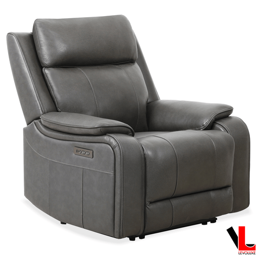 Levoluxe Chair Brindle 36.5" Power Reclining Chair in Charcoal Leather Match