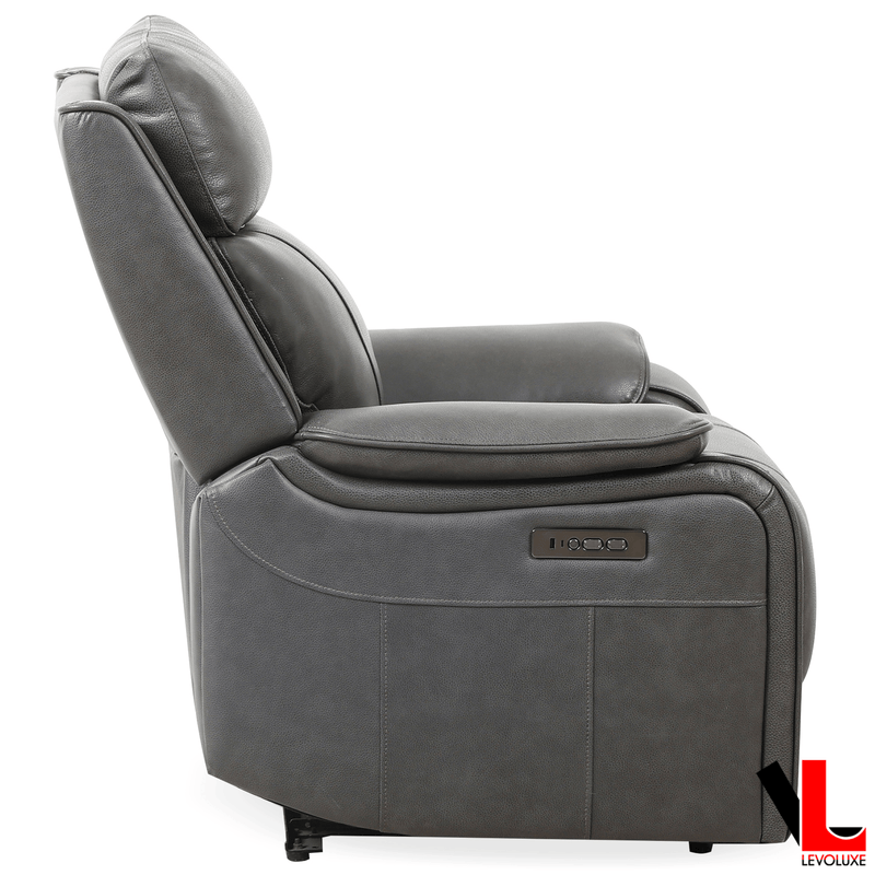 Levoluxe Chair Brindle 36.5" Power Reclining Chair in Charcoal Leather Match
