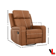 Levoluxe Chair Cavron 37" Leather Match Swivel Glider Reclining Chair - Available in 2 Colours