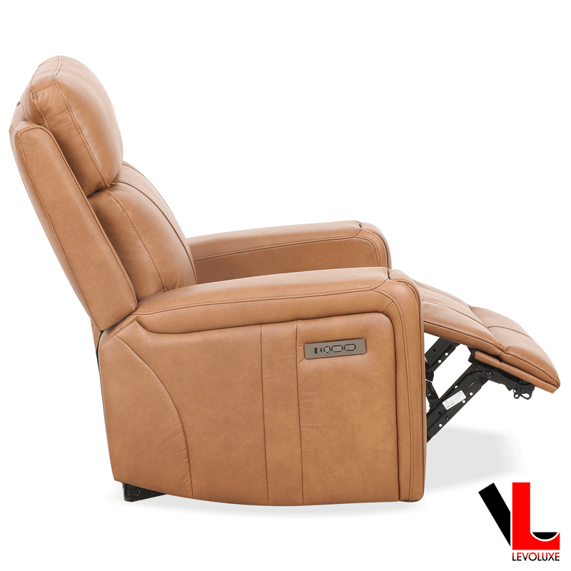 Levoluxe Chair Cavron 37" Power Glider Reclining Chair with Power Headrest in Cognac Leather Match