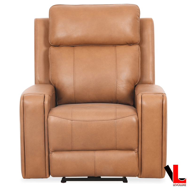 Levoluxe Chair Cavron 37" Power Glider Reclining Chair with Power Headrest in Cognac Leather Match