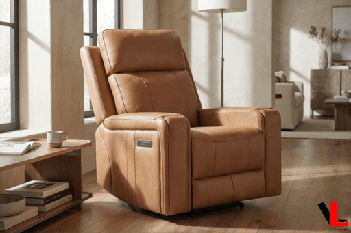 Levoluxe Chair Cavron 37" Power Glider Reclining Chair with Power Headrest in Cognac Leather Match