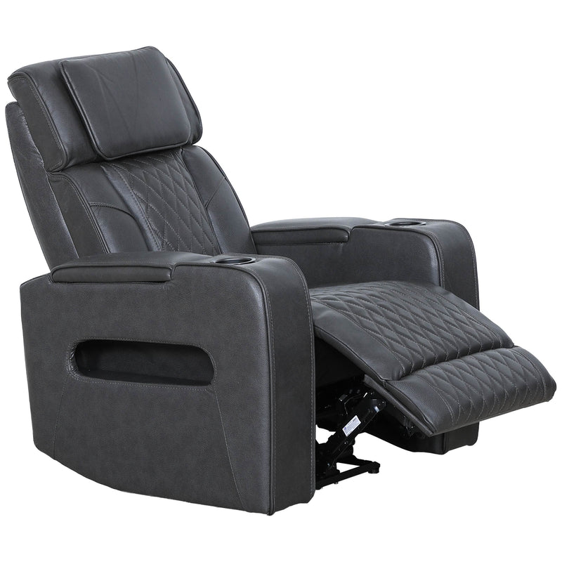 Levoluxe Chair Charcoal Colton 37" Leather Match Power Reclining Chair with Power Headrest, Cupholders and Storage - Available in 2 Colours
