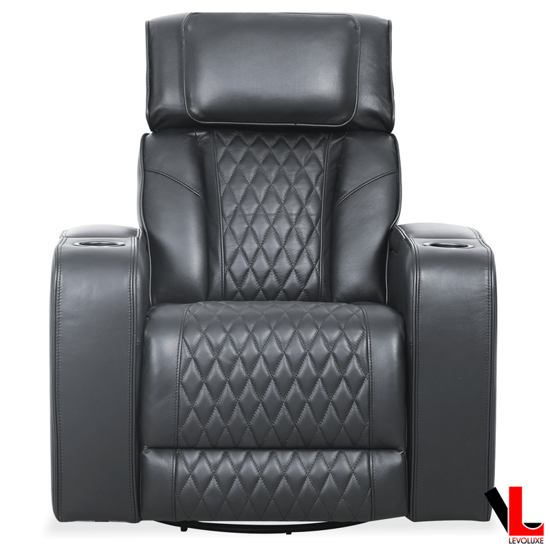 Levoluxe Chair Colton 37" Power Glider Reclining Chair with Power Headrest, Cupholders and Storage in Black Leather Match