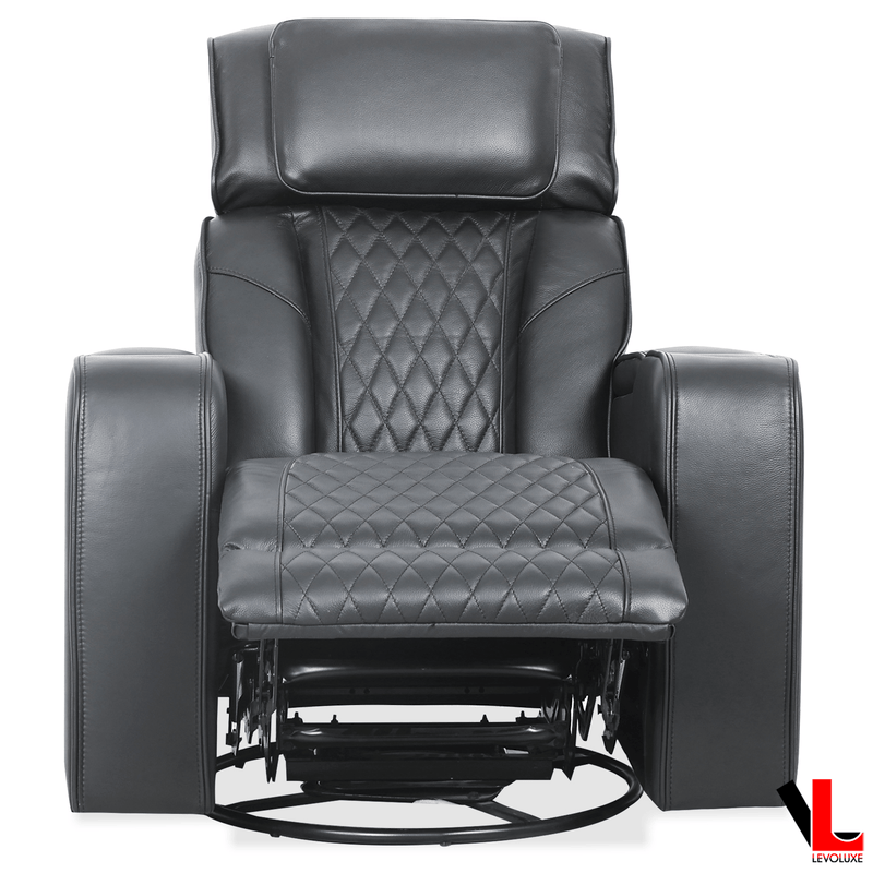Levoluxe Chair Colton 37" Power Glider Reclining Chair with Power Headrest, Cupholders and Storage in Black Leather Match