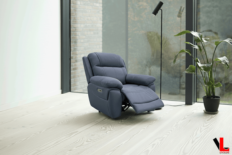 Levoluxe Chair Regent 40.5" Jaxxon Blue Power Reclining Chair with Power Headrest