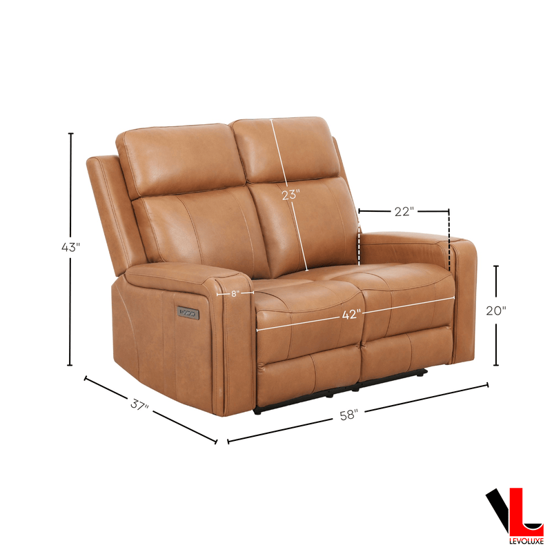 Levoluxe Loveseat Cavron 58" Leather Match Power Reclining 2 Seater Loveseat with Power Headrests - Available in 2 Colours