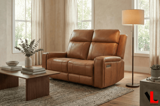 Levoluxe Loveseat Cavron 58" Power Reclining 2 Seater Loveseat with Power Headrests in Cognac Leather Match