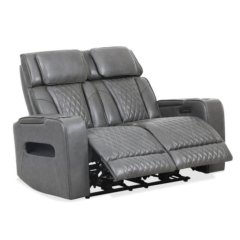 Levoluxe Loveseat Charcoal Colton 58" Leather Match Power Reclining 2 Seater Loveseat with Power Headrest, Cupholders and Storage - Available in 2 Colours