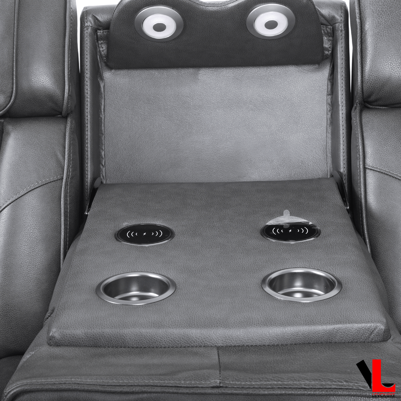 Levoluxe Loveseat Colton 58" Leather Match Power Reclining 2 Seater Loveseat with Power Headrest, Cupholders and Storage - Available in 2 Colours