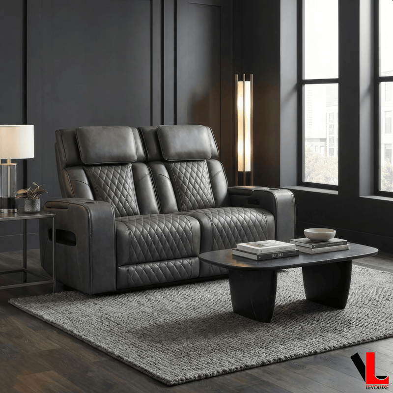 Levoluxe Loveseat Colton 58" Leather Match Power Reclining 2 Seater Loveseat with Power Headrest, Cupholders and Storage - Available in 2 Colours