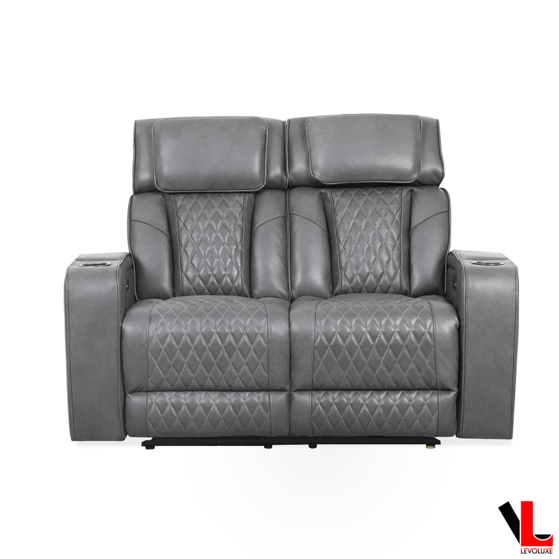 Levoluxe Loveseat Colton 58" Leather Match Power Reclining 2 Seater Loveseat with Power Headrest, Cupholders and Storage - Available in 2 Colours