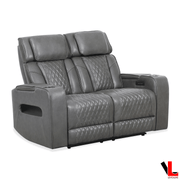 Levoluxe Loveseat Colton 58" Leather Match Power Reclining 2 Seater Loveseat with Power Headrest, Cupholders and Storage - Available in 2 Colours