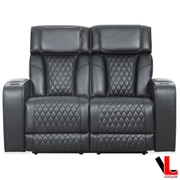 Levoluxe Loveseat Colton 58" Power Reclining 2 Seater Loveseat with Power Headrest, Cupholders and Storage in Black Leather Match