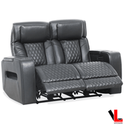 Levoluxe Loveseat Colton 58" Power Reclining 2 Seater Loveseat with Power Headrest, Cupholders and Storage in Black Leather Match