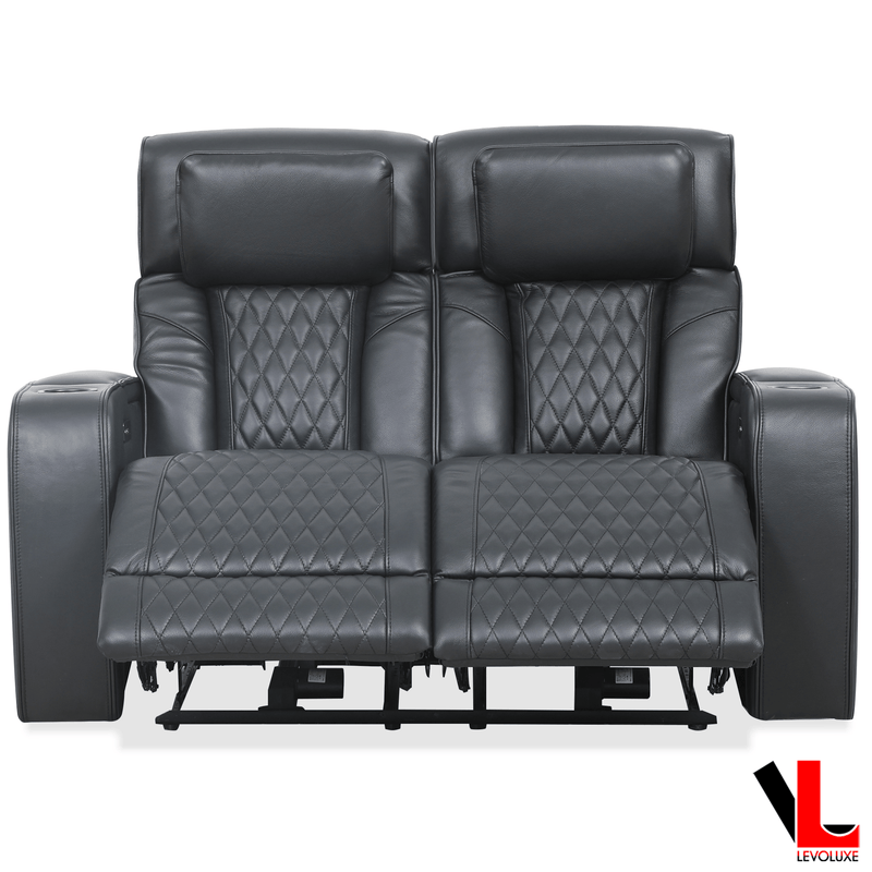 Levoluxe Loveseat Colton 58" Power Reclining 2 Seater Loveseat with Power Headrest, Cupholders and Storage in Black Leather Match