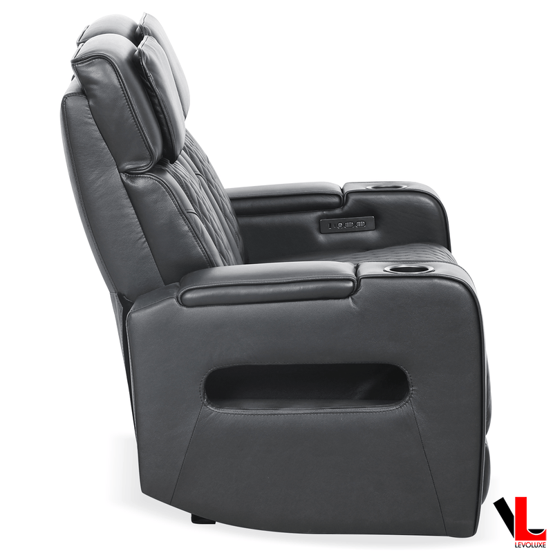 Levoluxe Loveseat Colton 58" Power Reclining 2 Seater Loveseat with Power Headrest, Cupholders and Storage in Black Leather Match