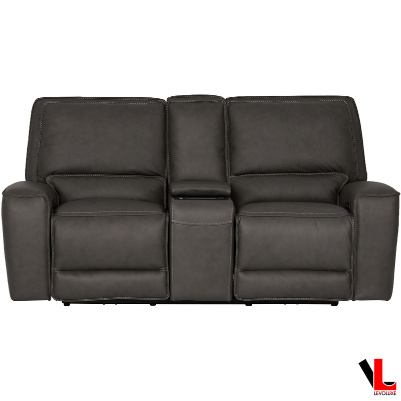 Levoluxe Loveseat Odessa 81" Power Reclining 2 Seater Loveseat with Storage Console and Power Headrests in Tex Grey Leather Match