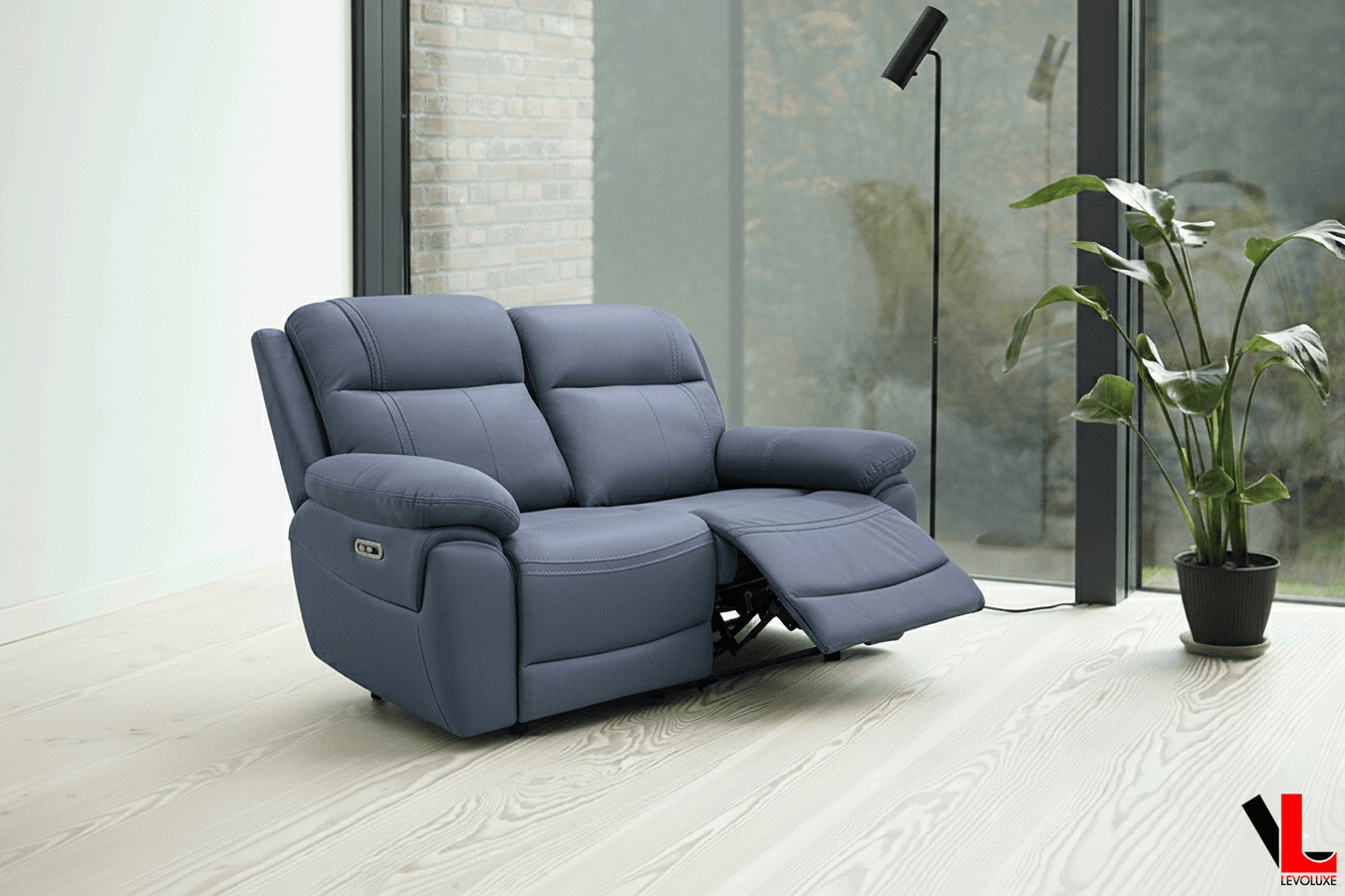 Levoluxe Regent 62" Jaxxon Blue Power Reclining 2 Seater Loveseat with Power Headrests, image 1