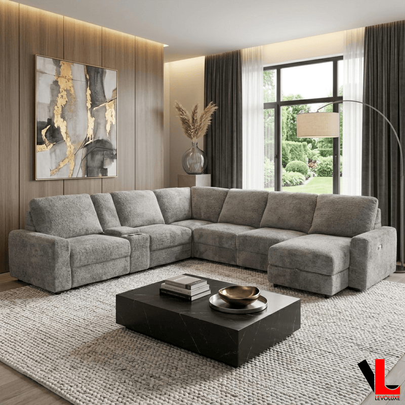 Levoluxe Sectional Infinity 150" Wide Large Modular L-Shaped Sectional Sofa with Power Sliders and Storage in Soho Dark Grey