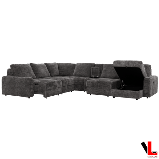 Levoluxe Sectional Infinity 150" Wide Large Modular L-Shaped Sectional Sofa with Power Sliders and Storage in Soho Dark Grey