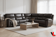 Levoluxe Sectional Knox 129" Wide Power Reclining Corner Sectional Sofa with Power Headrests and Storage Console in Espresso Leather Match