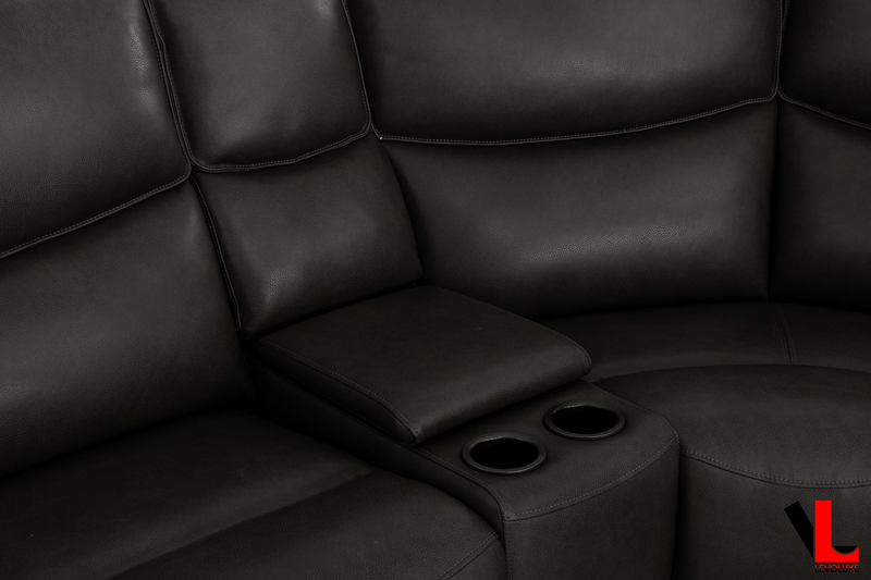 Levoluxe Sectional Knox 129" Wide Power Reclining Corner Sectional Sofa with Power Headrests and Storage Console in Espresso Leather Match