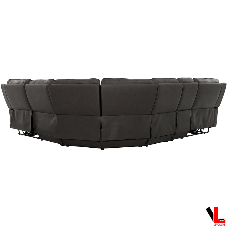 Levoluxe Sectional Knox 129" Wide Power Reclining Corner Sectional Sofa with Power Headrests and Storage Console in Espresso Leather Match