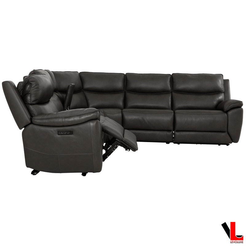 Levoluxe Sectional Knox 129" Wide Power Reclining Corner Sectional Sofa with Power Headrests and Storage Console in Espresso Leather Match