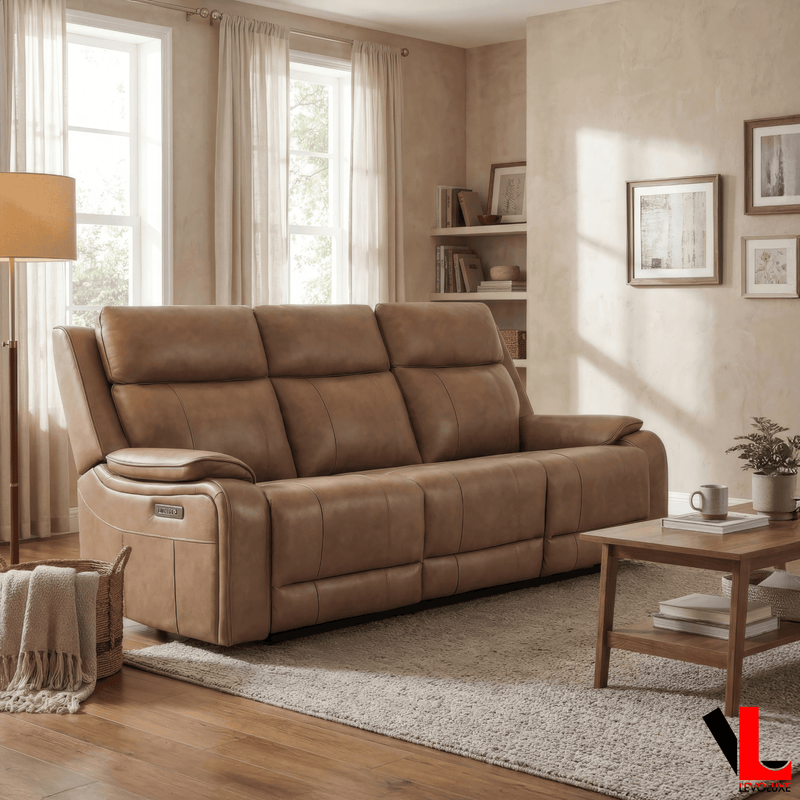 Levoluxe Sofa Brindle 83.5" Leather Match Power Reclining 3 Seater Sofa - Available in 2 Colours