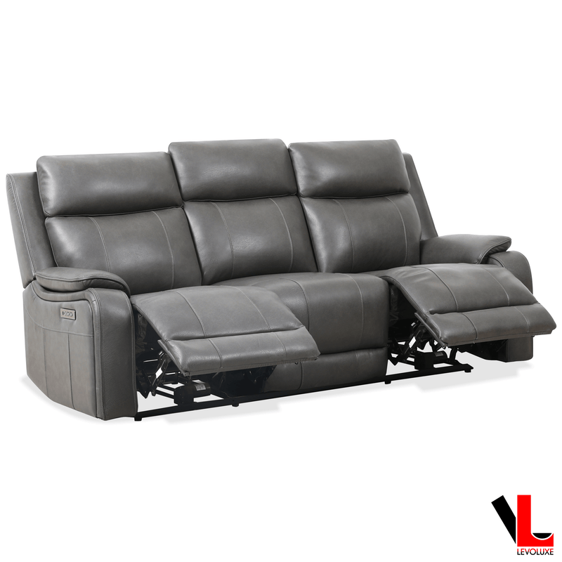 Levoluxe Sofa Brindle 83.5" Power Reclining 3 Seater Sofa in Charcoal Leather Match