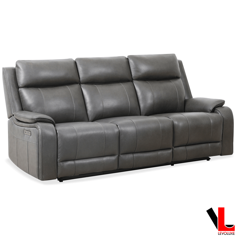 Levoluxe Sofa Brindle 83.5" Power Reclining 3 Seater Sofa in Charcoal Leather Match
