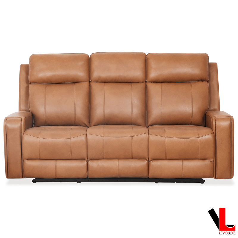 Levoluxe Sofa Cavron 78" Power Reclining 3 Seater Sofa with Power Headrests in Cognac Leather Match