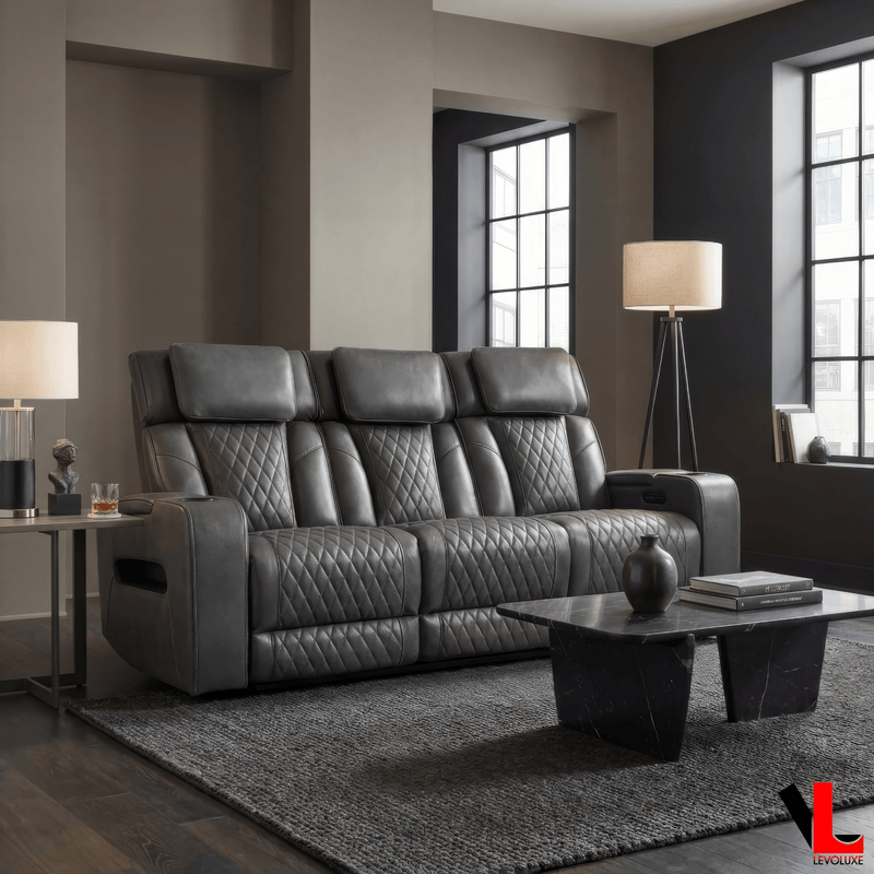Levoluxe Sofa Colton 78" Leather Match Power Reclining 3 Seater Sofa with 2 Power Headrests, Cupholders, Storage and Drop Down Tray - Available in 2 Colours