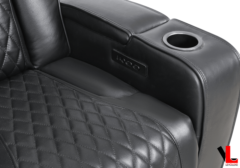 Levoluxe Sofa Colton 78" Power Reclining 3 Seater Sofa with 2 Power Headrests, Cupholders, Storage and Drop Down Tray in Black Leather Match