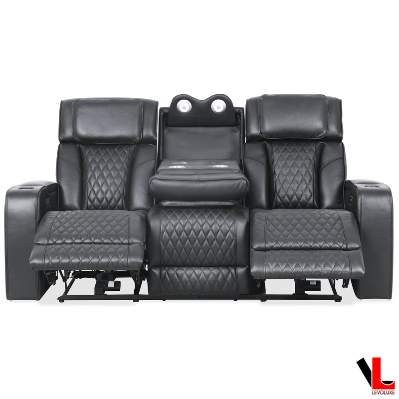 Levoluxe Sofa Colton 78" Power Reclining 3 Seater Sofa with 2 Power Headrests, Cupholders, Storage and Drop Down Tray in Black Leather Match