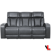 Levoluxe Sofa Colton 78" Power Reclining 3 Seater Sofa with 2 Power Headrests, Cupholders, Storage and Drop Down Tray in Black Leather Match