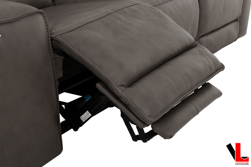 Levoluxe Sofa Odessa 92" Power Reclining 3 Seater Sofa with Power Headrests in Tex Grey Leather Match