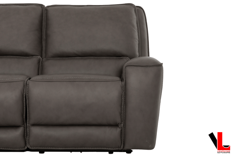 Levoluxe Sofa Odessa 92" Power Reclining 3 Seater Sofa with Power Headrests in Tex Grey Leather Match