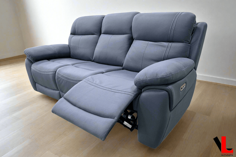 Levoluxe Sofa Regent 83" Jaxxon Blue Power Reclining 3 Seater Sofa with Power Headrests