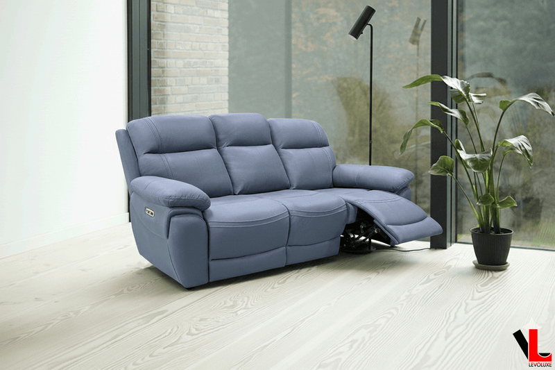 Levoluxe Sofa Regent 83" Jaxxon Blue Power Reclining 3 Seater Sofa with Power Headrests