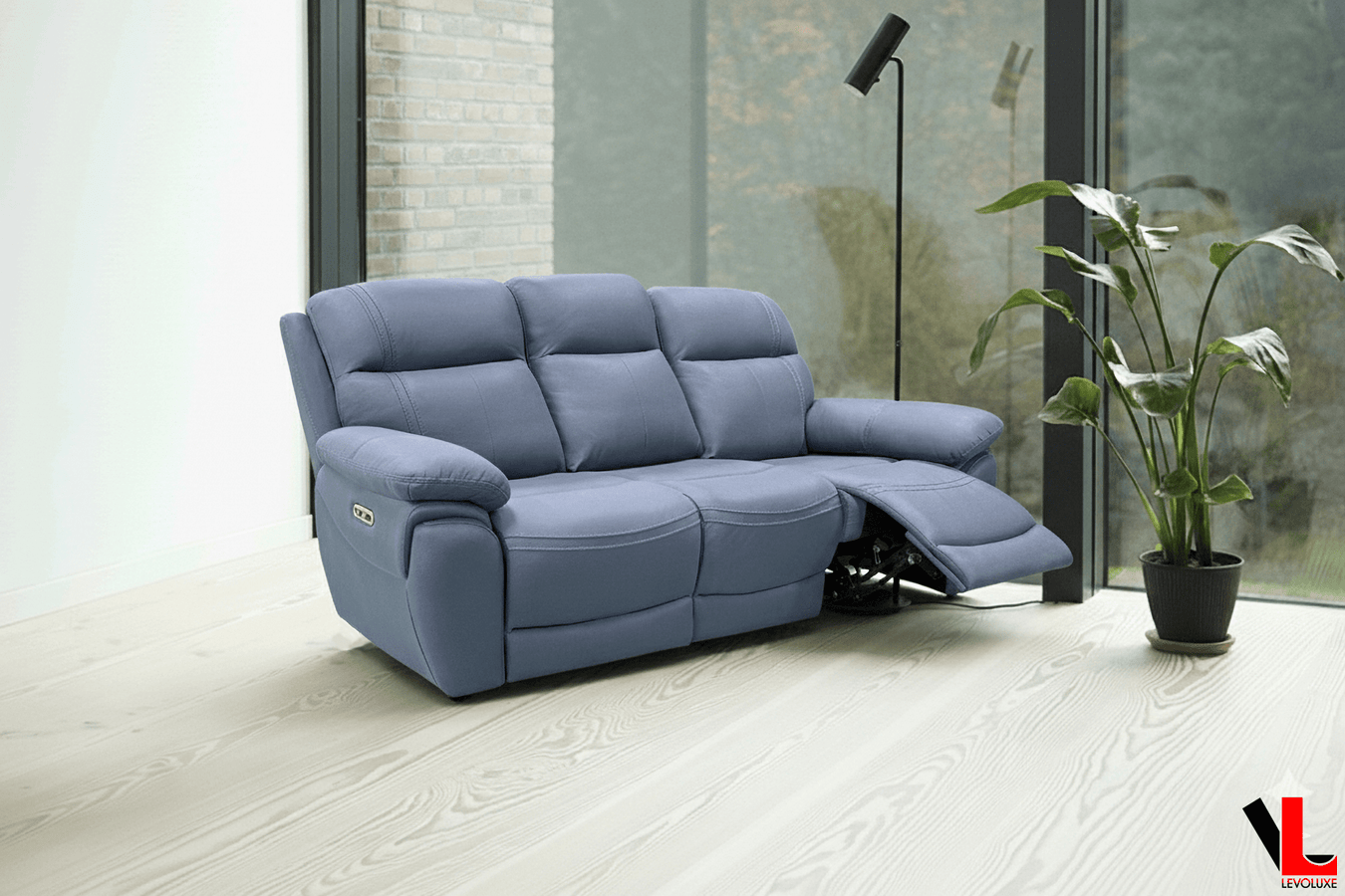 Levoluxe Sofa Regent 83" Jaxxon Blue Power Reclining 3 Seater Sofa with Power Headrests